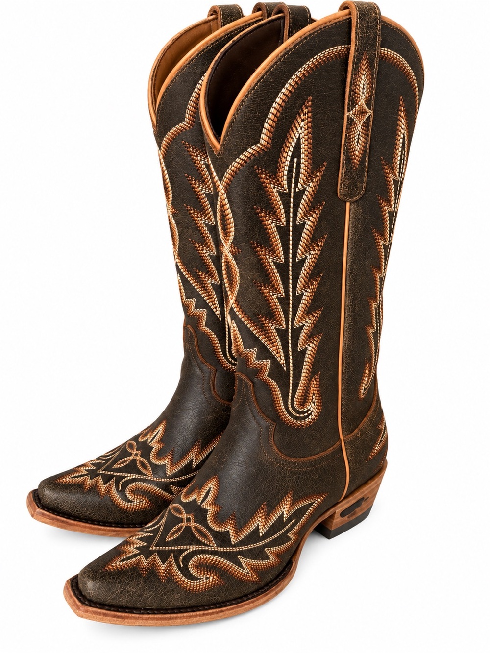 LANE Dark Brown Embroidered Western Ankle Boots